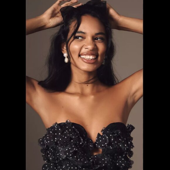 Brand New By Anthropologie 3D Floral Polka Dot Mini Dress - Picture 3 of 13